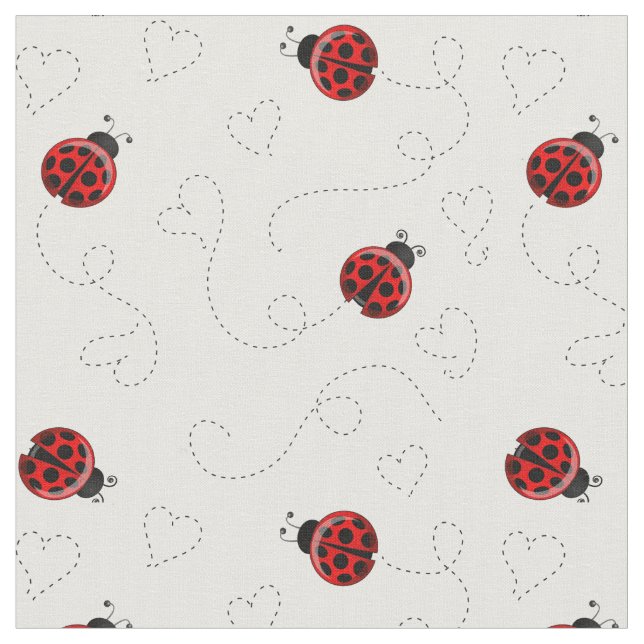 Tecido Padrão de Trilha do Coração de Ladybug Vermelho (Detalhe)