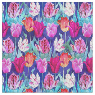 Tecido Padrão de Tulipas Coloridas