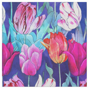 Tecido Padrão de Tulipas Coloridas