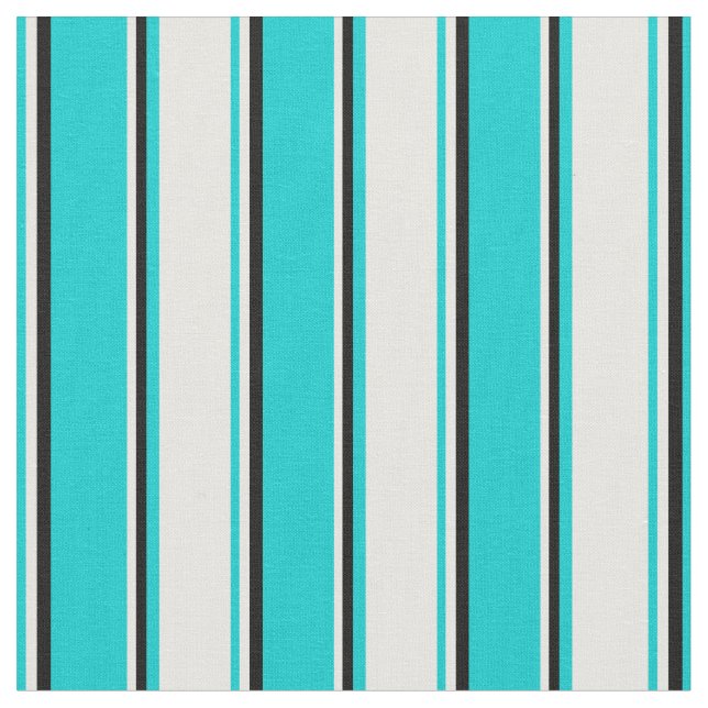 Tecido Padrão de Turquesa Escura, Branco e Stripes Negras (Detalhe)