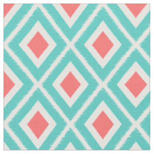 Tecido Padrão de Turquesa Moderna e Ikat Coral