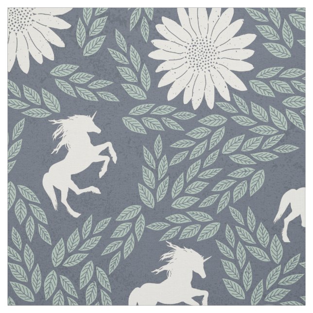 Tecido Padrão de Unicórnio Verde Azul e Marfim (Modelo)