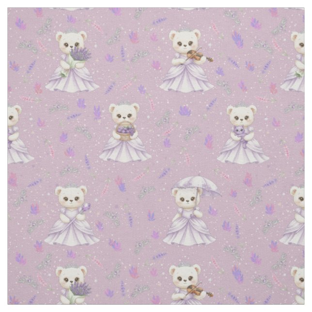 Tecido Padrão de Urso Princesa Lavanda Fofa (Modelo)