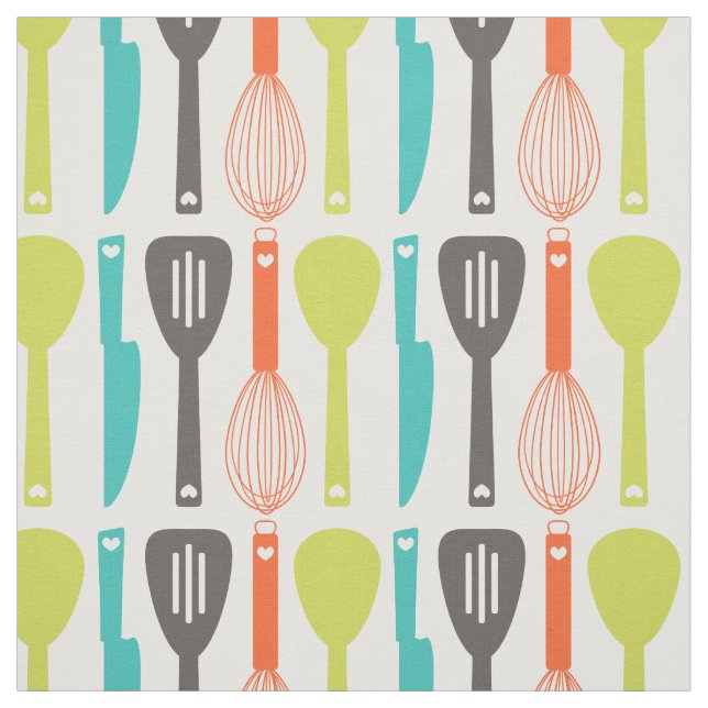 Tecido Padrão de Utensílios de Cozinha Laranja Verde e Bo (Modelo)