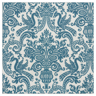 Tecido Padrão de Vintagem Floral Azul e Branco