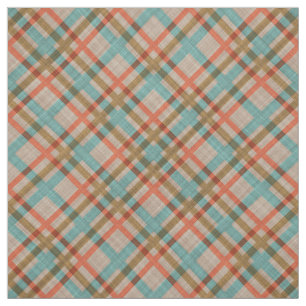 Tecido Padrão de Xadrez Azul Turquesa Vermelha Coral