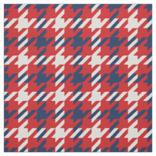 Tecido Padrão de xadrez de dente branco-redondo vermelho