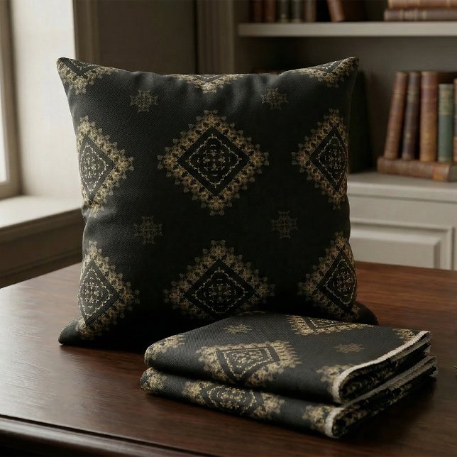 Tecido Padrão Decorativo Preto e Faux Dourado (Criador carregado)