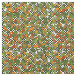 Tecido Padrão do Autumn Leaves White Trellis Impre