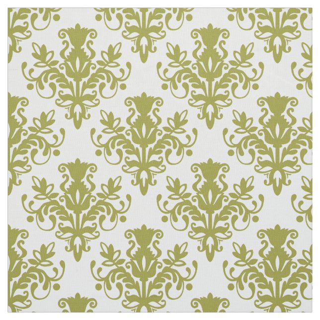 Tecido Padrão do Damask 02 - Azeite em Branco (Modelo)