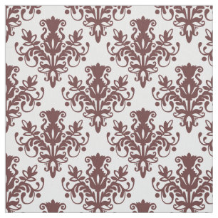 Tecido Padrão do Damask 02 - Castanho escuro em branco