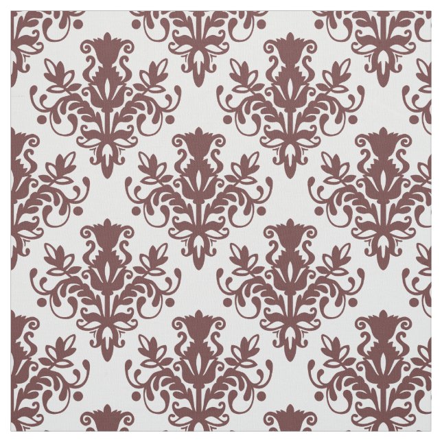 Tecido Padrão do Damask 02 - Castanho escuro em branco (Modelo)