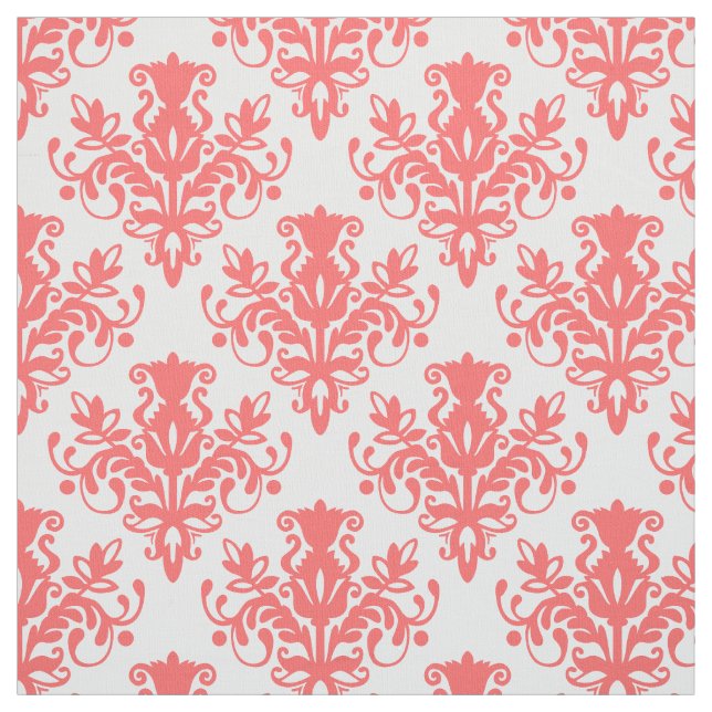 Tecido Padrão do Damask 02 - Rosa tropical em branco (Modelo)