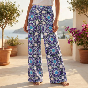 Tecido Padrão do Mártico Boêmico Étnico Azul e Branco