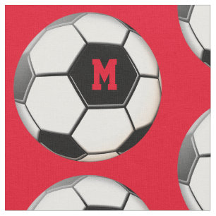 Tecido Padrão do Monograma Vermelho da Bola de Futebol