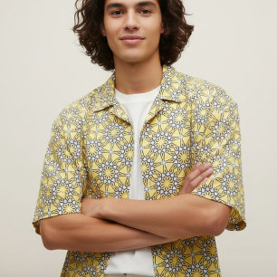 Tecido Padrão do mosaico marroquino amarelo preto e branc