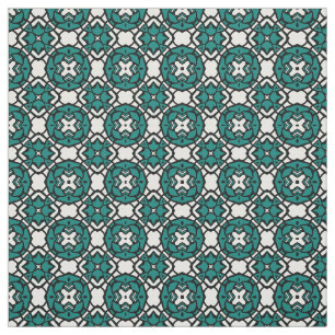 Tecido Padrão do mosaico oriental oriental do Teal Branco
