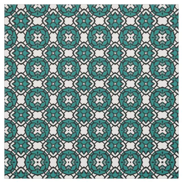 Tecido Padrão do mosaico oriental oriental do Teal Branco (Modelo)