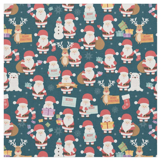Tecido Padrão do Papai Noel e Amigos (Detalhe)