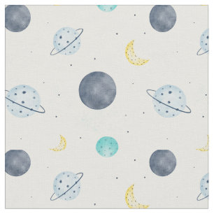Tecido Padrão do Planeta Espacial Azul de Cores Aquáticas