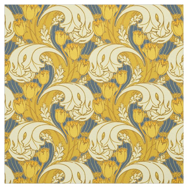 Tecido Padrão Dourado da Tulipa Azul da Vintage (Modelo)