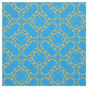 Tecido Padrão Dourado de Filigrana e Turquesa