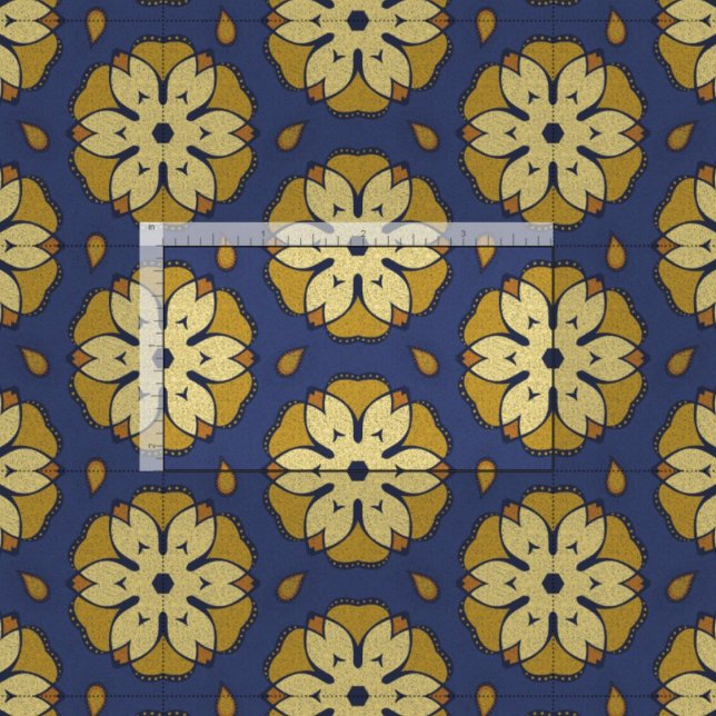 Tecido Padrão Dourado e Azul Floral e Teardrop (Criador carregado)