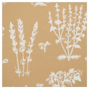 Tecido Padrão Elegante Tan Orange White Herbal Garden