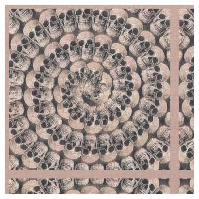 Tecido Padrão Espiral Do Crânio Gótico Sepia Abstrato (Detalhe)
