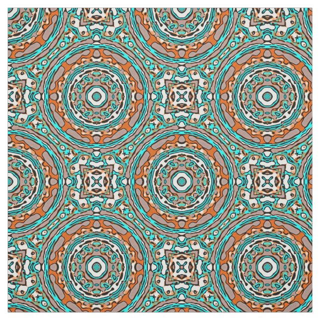 Tecido Padrão Étnico mosaico-quoise laranja moderno (Modelo)