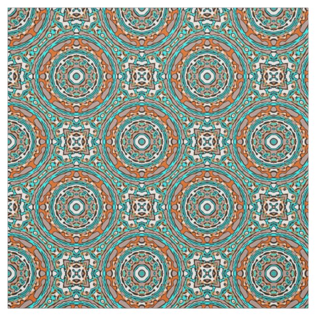 Tecido Padrão Étnico mosaico-quoise laranja moderno (Modelo)