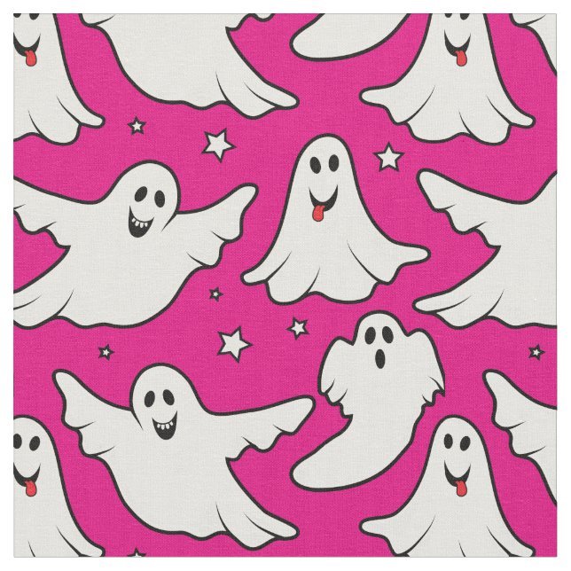 Tecido Padrão Fantasma Cute do Halloween a Rosa (Detalhe)