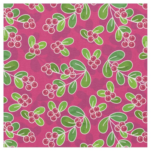 Tecido Padrão Festivo De Folhagem De Morango, Fuchsia (Detalhe)