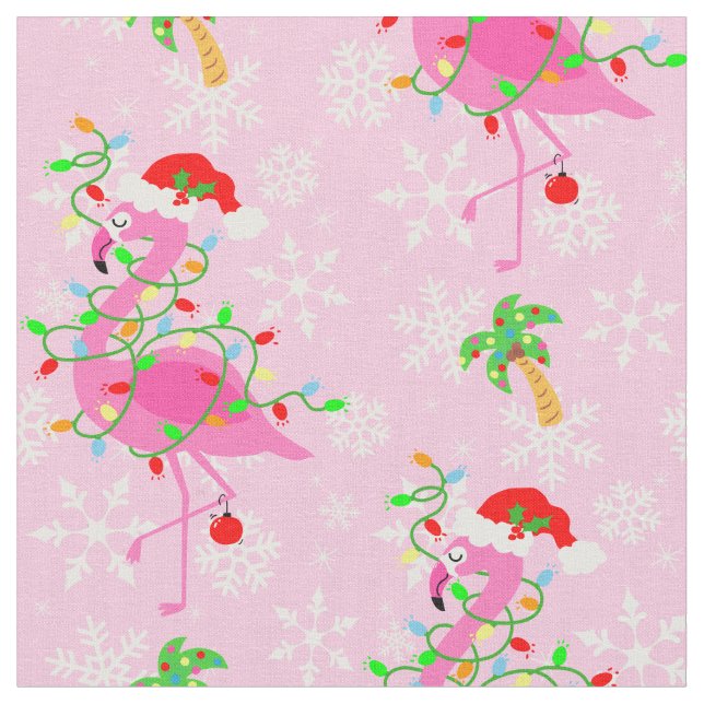 Tecido Padrão Flamingo Rosa de Natal (Detalhe)