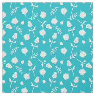 Tecido Padrão Floral Azul-Azul-Azul-Azul-Branco-Rosebud