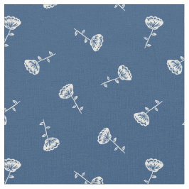 Tecido Padrão Floral Azul Branco Simples