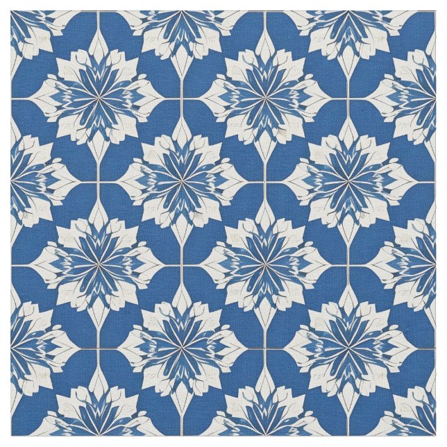 Tecido Padrão Floral Azul e Branco Elegante (Detalhe)