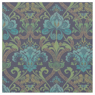 Tecido Padrão Floral Azul Inglês do Vintage 1800