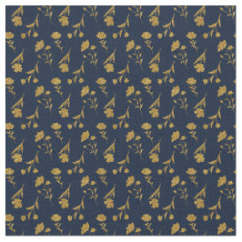 Tecido Padrão Floral Azul Naval Dourado Elegante e Sem Co