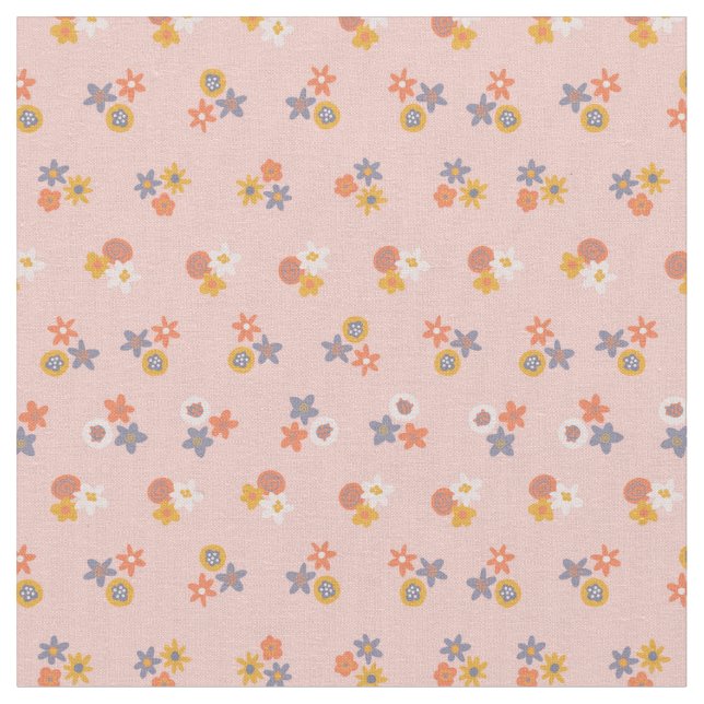 Tecido padrão floral azul-pêssego na moda (Detalhe)