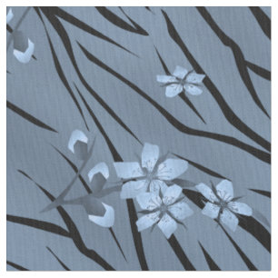 Tecido Padrão floral, azul, tigre