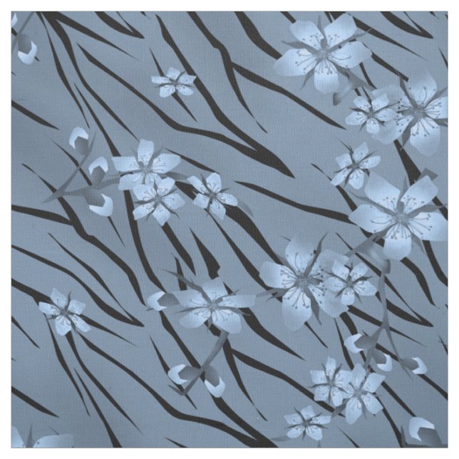 Tecido Padrão floral, azul, tigre (Modelo)