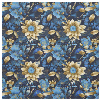 Tecido Padrão Floral Boho Azul e Dourado Elegante