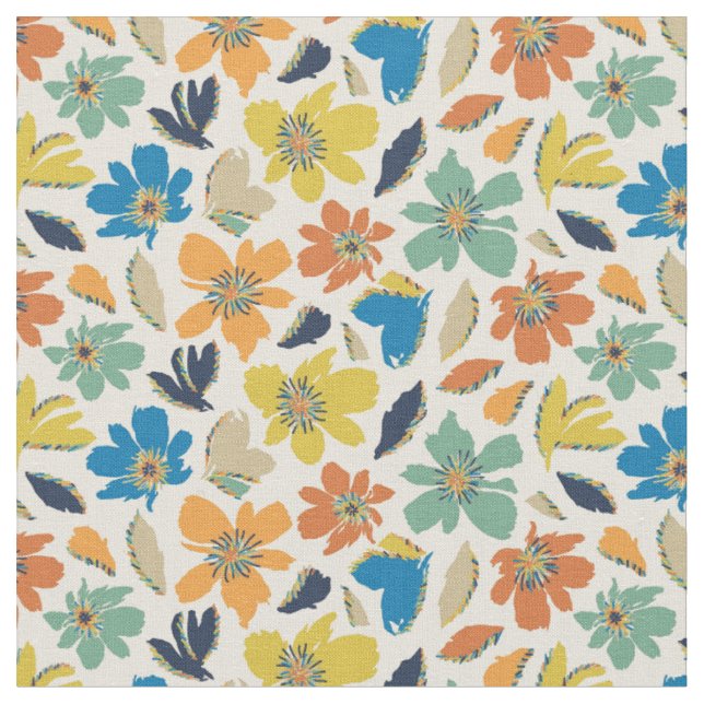 Tecido Padrão Floral Boho Desenhado à Mão Abstrato (Detalhe)