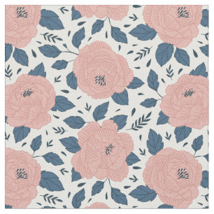Tecido Padrão floral botânico branco, cor-de-rosa e branc