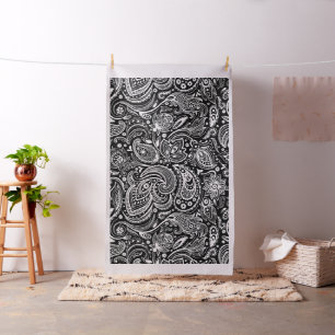 Tecido Padrão floral branco da paisagem a preto