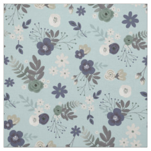 Tecido Padrão Floral Chic em Marfim Rústico e Azul Empoei