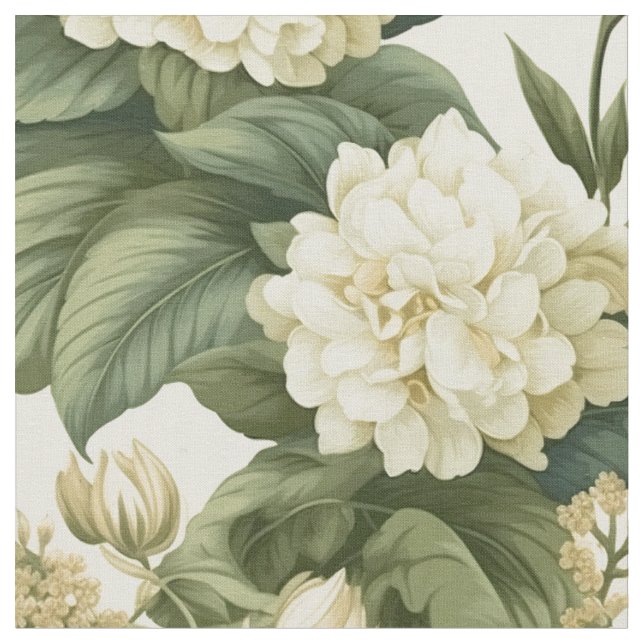 Tecido Padrão floral clássico de verde-azeitona branco ma (Detalhe)