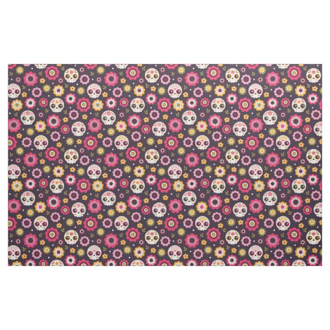 Tecido Padrão Floral Crânio Mexicano (Fat Quarter)