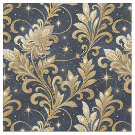 Tecido Padrão Floral Damask Luxuoso Dourado e Preto
